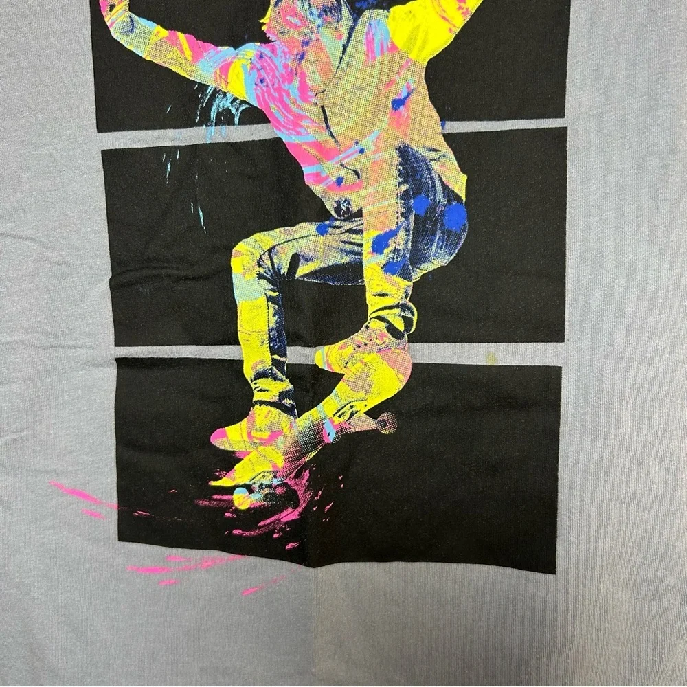 Skater Graphic Tee Shirt Boys S(5/6) Gray & Bold Neon Vans Inspired Cotton Blend